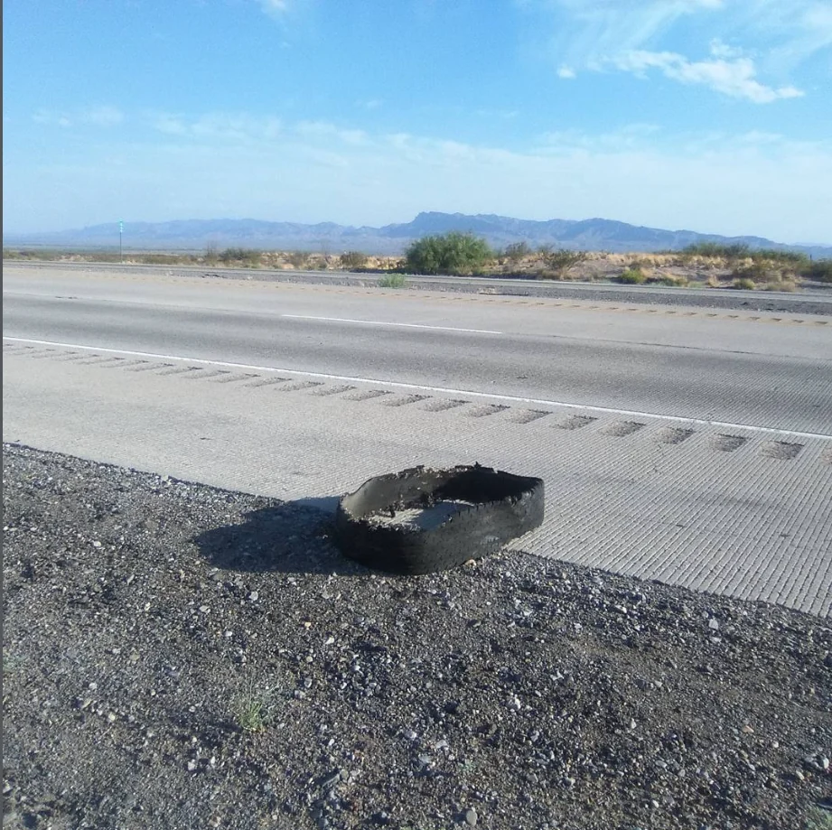 Blown tire, Arizona, 2017