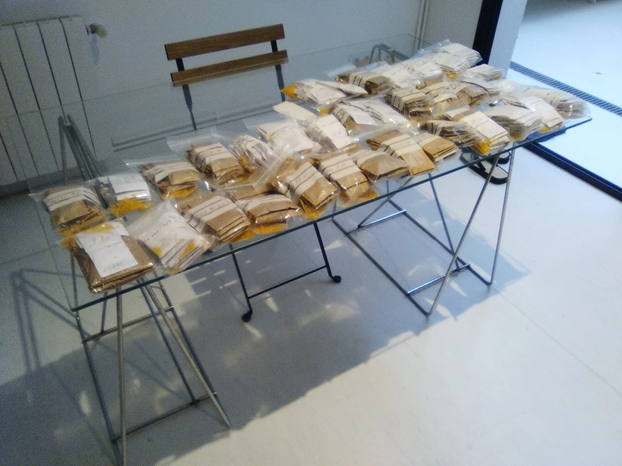Envelopes and packets with the classified seeds.