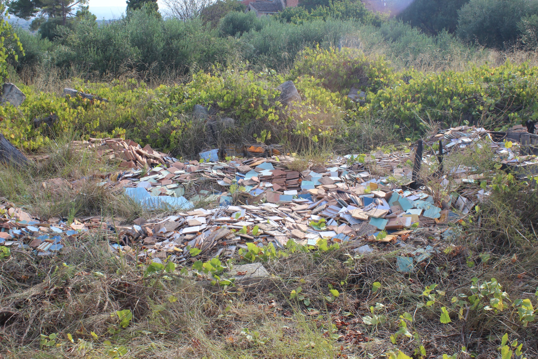 Accumulation of tiles and materials found on site.